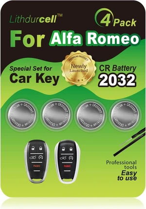 Key Fob Battery Replacement for Alfa Romeo Giulia Stelvio 4C Spider Tonale(4-Pack), DIY with Pry Tools, CR2032 Key Fob Battery Replacement for Alfa Romeo Giulia Stelvio 4C Spider Tonale(4-Pack), DIY with Pry Tools, CR2032