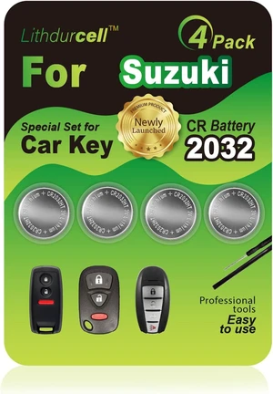 Key Fob Battery Replacement for Suzuki Grand Vitara SX4 Sport Kizashi(4-Pack), DIY with Pry Tools, CR2032 Key Fob Battery Replacement for Suzuki Grand Vitara SX4 Sport Kizashi(4-Pack), DIY with Pry Tools, CR2032