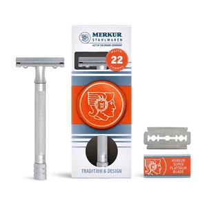 MERKUR 22C Double Edge Safety Razor - Matte Chrome | Long Knurled Brass Handle | Made in Germany | Plastic-Free | Three Piece Design | Closed Comb | Straight Bar MERKUR 22C Double Edge Safety Razor - Matte Chrome | Long Knurled Brass Handle | Made in Germany | Plastic-Free | Three Piece Design | Closed Comb | Straight Bar