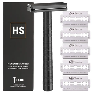Henson Shaving Razor - Jet Black Double Edge Safety Razor with 5 Spare Blades - 30° Angled Precision With Superior Blade Rigidity- Reusable Single Blade Razors For Men and Women - Mild Aggression Henson Shaving Razor - Jet Black Double Edge Safety Razor with 5 Spare Blades - 30° Angled Precision With Superior Blade Rigidity- Reusable Single Blade Razors For Men and Women - Mild Aggression