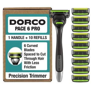Dorco Pace 6 Pro Men's Razor - Six Blade Razor System with Trimmer, Vitamin E & Aloe Vera Strip - 10 Cartridge Refills + 1 Handle Dorco Pace 6 Pro Men's Razor - Six Blade Razor System with Trimmer, Vitamin E & Aloe Vera Strip - 10 Cartridge Refills + 1 Handle
