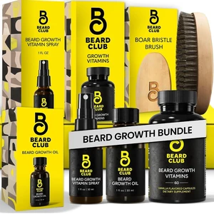 Beard Club Premium Beard Growth Kit - Growth Oil, Vitamins, Vitamin Spray & Boar Bristle Brush - Gift Set Beard Club Premium Beard Growth Kit - Growth Oil, Vitamins, Vitamin Spray & Boar Bristle Brush - Gift Set