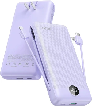 VRURC Portable Charger 20000mAh, Fast Charging Power Bank USB C,4 Output 2 Input Travel Essentials Charging Bank Equipped with LED Display,Built-in Wall Plug and Cables,Phone Charger Battery,Purple VRURC Portable Charger 20000mAh, Fast Charging Power Bank USB C,4 Output 2 Input Travel Essentials Charging Bank Equipped with LED Display,Built-in Wall Plug and Cables,Phone Charger Battery,Purple