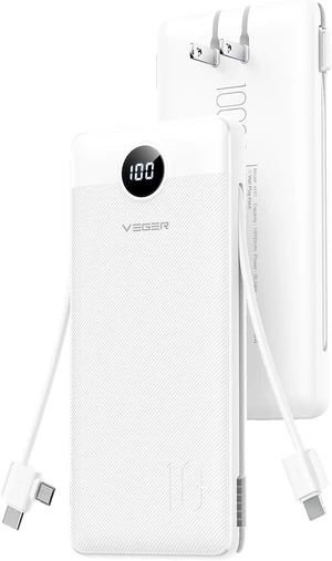 VEGER Portable Charger, 10000mAh Power Bank, Built in Wall Plug and Cables VEGER Portable Charger, 10000mAh Power Bank, Built in Wall Plug and Cables
