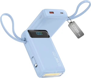 Nusyddy Portable Charger 27000mAh 22.5W w/Built-in Cable & LED Display Blue Nusyddy Portable Charger 27000mAh 22.5W w/Built-in Cable & LED Display Blue