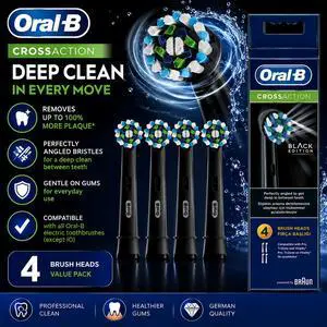 Oral-B CrossAction Replacement Brush Heads Black Edition, 4 Count, Compatible with All Rotating Oral-B Electric Toothbrushes Except iO Series Oral-B CrossAction Replacement Brush Heads Black Edition, 4 Count, Compatible with All Rotating Oral-B Electric Toothbrushes Except iO Series
