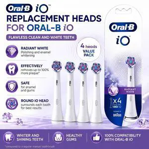 Oral-B iO Radiant White Replacement Brush Heads, 4 Count White, Only Compatible with Oral-B iO Series Electric Toothbrushes Oral-B iO Radiant White Replacement Brush Heads, 4 Count White, Only Compatible with Oral-B iO Series Electric Toothbrushes