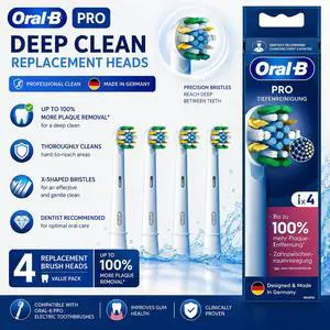 Oral-B Pro Deep Clean Replacement Brush Heads, 4 Count, Compatible with All Rotating Oral-B Electric Toothbrushes Except iO Series Oral-B Pro Deep Clean Replacement Brush Heads, 4 Count, Compatible with All Rotating Oral-B Electric Toothbrushes Except iO Series