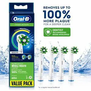 For OralB Cross Action Replacement Brush Heads, 4Pack, CleanMaximiser Bristles for Deep Plaque Removal For OralB Cross Action Replacement Brush Heads, 4Pack, CleanMaximiser Bristles for Deep Plaque Removal