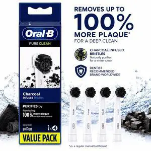 For OralB Electric Toothbrush Replacement Heads Pure Clean Charcoal,4 Count,Plaque Removal Whitening Brush Heads For OralB Electric Toothbrush Replacement Heads Pure Clean Charcoal,4 Count,Plaque Removal Whitening Brush Heads