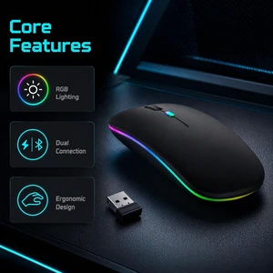 Dual Mode Wireless Mouse, Bluetooth 5.1 & 2.4G USB Receiver, RGB Light Rechargeable Ergonomic Computer Mouse Dual Mode Wireless Mouse, Bluetooth 5.1 & 2.4G USB Receiver, RGB Light Rechargeable Ergonomic Computer Mouse