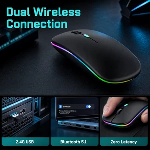 Dual Mode Wireless Mouse, Bluetooth 5.1 & 2.4G USB Receiver, RGB Light Rechargeable Ergonomic Computer Mouse Dual Mode Wireless Mouse, Bluetooth 5.1 & 2.4G USB Receiver, RGB Light Rechargeable Ergonomic Computer Mouse