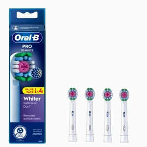 Oral-B Pro 3D White Replacement Brush Heads, 4 Count, Removes Surface Stains for Whiter Teeth, Compatible with Oral-B Electric Toothbrushes Oral-B Pro 3D White Replacement Brush Heads, 4 Count, Removes Surface Stains for Whiter Teeth, Compatible with Oral-B Electric Toothbrushes