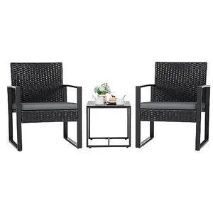 Flamaker 3 Pieces Patio Set Outdoor Wicker Furniture Modern Bistro Rattan Chair Conversation Sets with Coffee Table for Yard (Grey) Flamaker 3 Pieces Patio Set Outdoor Wicker Furniture Modern Bistro Rattan Chair Conversation Sets with Coffee Table for Yard (Grey)