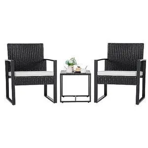 Flamaker 3 Pieces Patio Furniture Outdoor Wicker Modern Rattan Chair Conversation Sets with Coffee Table for Yard, Bistro(White) Flamaker 3 Pieces Patio Furniture Outdoor Wicker Modern Rattan Chair Conversation Sets with Coffee Table for Yard, Bistro(White)