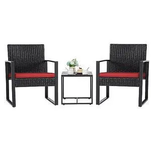 Flamaker 3 Pieces Wicker Patio Furniture Outdoor Modern Rattan Chair Conversation Sets with Coffee Table for Yard and Bistro (Red) Flamaker 3 Pieces Wicker Patio Furniture Outdoor Modern Rattan Chair Conversation Sets with Coffee Table for Yard and Bistro (Red)