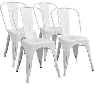 Furmax Metal Dining Chair Indoor Outdoor Use Stackable Chic Side Classic Trattoria Metal Chairs Set of 4 for Kitchen, Dining Room, Bistro and Cafe (Distressed White) Furmax Metal Dining Chair Indoor Outdoor Use Stackable Chic Side Classic Trattoria Metal Chairs Set of 4 for Kitchen, Dining Room, Bistro and Cafe (Distressed White)