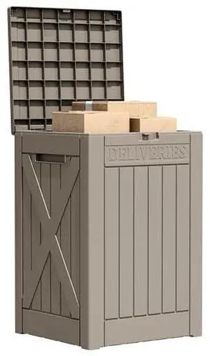 Flamaker 50 Gallon Deck Box, Package Delivery Box for Outside, Outdoor Package Drop Container for Gifts, Waterproof Plastic Storage Container with Lockable Secure for Porch (Brown) Flamaker 50 Gallon Deck Box, Package Delivery Box for Outside, Outdoor Package Drop Container for Gifts, Waterproof Plastic Storage Container with Lockable Secure for Porch (Brown)