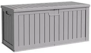 Flamaker Resin Deck Box 250 Gallon, Waterproof Imitation-Wood Lockable Storage Box with Separator Plate Outdoor Indoor, Garden, Patio Furniture for Tools&Pool Accessories (Gray) Flamaker Resin Deck Box 250 Gallon, Waterproof Imitation-Wood Lockable Storage Box with Separator Plate Outdoor Indoor, Garden, Patio Furniture for Tools&Pool Accessories (Gray)