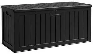 Flamaker Resin Deck Box 250 Gallon, Waterproof Imitation-Wood Lockable Storage Box with Separator Plate Outdoor Indoor, Garden, Patio Furniture for Tools&Pool Accessories (Black) Flamaker Resin Deck Box 250 Gallon, Waterproof Imitation-Wood Lockable Storage Box with Separator Plate Outdoor Indoor, Garden, Patio Furniture for Tools&Pool Accessories (Black)