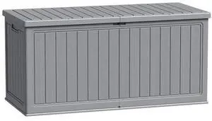 Flamaker Resin Deck Box 270 Gallon, Waterproof Imitation-Wood Lockable Storage Box with Separator Plate Outdoor Indoor, Garden, Patio Furniture for Tools&Pool Accessories (Gray) Flamaker Resin Deck Box 270 Gallon, Waterproof Imitation-Wood Lockable Storage Box with Separator Plate Outdoor Indoor, Garden, Patio Furniture for Tools&Pool Accessories (Gray)