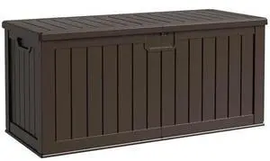 Flamaker 250 Gallon Resin Deck Box, Waterproof Imitation-Wood Lockable Storage Box with Separator Plate for Outdoor Indoor, Garden, Patio Furniture for Tools & Pool Accessories (Deep Brown) Flamaker 250 Gallon Resin Deck Box, Waterproof Imitation-Wood Lockable Storage Box with Separator Plate for Outdoor Indoor, Garden, Patio Furniture for Tools & Pool Accessories (Deep Brown)