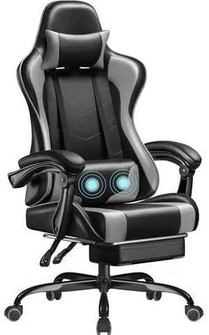 Homall Gaming Chair, Video Game Chair with Footrest and Massage Lumbar Support, Ergonomic Computer Chair Height Adjustable with Swivel Seat and Headrest (Grey) Homall Gaming Chair, Video Game Chair with Footrest and Massage Lumbar Support, Ergonomic Computer Chair Height Adjustable with Swivel Seat and Headrest (Grey)