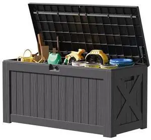 JUMMICO 120 Gallon Resin Deck Box, Large Outdoor Storage Box Waterproof & Lockable for Garden, Patio, Pools (Gray) JUMMICO 120 Gallon Resin Deck Box, Large Outdoor Storage Box Waterproof & Lockable for Garden, Patio, Pools (Gray)