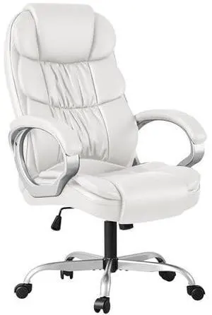 Homall Office Chair High Back Computer Desk Chair, PU Leather Adjustable Height Modern Executive Swivel Task with Padded Armrests and Lumbar Support (White) Homall Office Chair High Back Computer Desk Chair, PU Leather Adjustable Height Modern Executive Swivel Task with Padded Armrests and Lumbar Support (White)