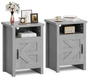 JUMMICO Farmhouse Nightstand, Modern Bedside Table with Barn Door and Shelf, Rustic End Table Side Table for Bedroom, Living Room (2, Grey) JUMMICO Farmhouse Nightstand, Modern Bedside Table with Barn Door and Shelf, Rustic End Table Side Table for Bedroom, Living Room (2, Grey)