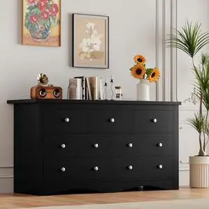 Furmax Dresser for Bedroom, 7 Wood Dresser, Chest of Drawers, for TV up to 65 inch, TV Stand Storage Chest of Drawers for Hallway Entryway (Black) Furmax Dresser for Bedroom, 7 Wood Dresser, Chest of Drawers, for TV up to 65 inch, TV Stand Storage Chest of Drawers for Hallway Entryway (Black)