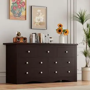 Furmax Dresser for Bedroom, 7 Wood Dresser, Chest of Drawers, for TV up to 65 inch, TV Stand Storage Chest of Drawers for Hallway Entryway (Brown) Furmax Dresser for Bedroom, 7 Wood Dresser, Chest of Drawers, for TV up to 65 inch, TV Stand Storage Chest of Drawers for Hallway Entryway (Brown)