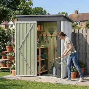 Devoko 5 x 3 FT Storage Sheds with Floor Frame, Waterproof Garden Tool Shed with Lockable Door, Outdoor Metal Small Shed for Backyard Patio Lawn, White Devoko 5 x 3 FT Storage Sheds with Floor Frame, Waterproof Garden Tool Shed with Lockable Door, Outdoor Metal Small Shed for Backyard Patio Lawn, White