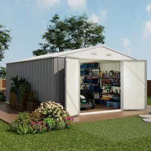 Devoko 10x14 FT Outdoor Storage Shed, Large Metal Storage Sheds with Lockable Door, Utility Garden Tool Shed with Sloping Roof, Outside Steel Storage Sheds for Patio Lawn Backyard, Gray Devoko 10x14 FT Outdoor Storage Shed, Large Metal Storage Sheds with Lockable Door, Utility Garden Tool Shed with Sloping Roof, Outside Steel Storage Sheds for Patio Lawn Backyard, Gray