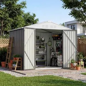 Devoko 8 x 6 FT Storage Sheds with Floor Frame, Waterproof Garden Tool Shed with Lockable Door, Outdoor Metal Utility Shed for Backyard Patio Lawn, Gray Devoko 8 x 6 FT Storage Sheds with Floor Frame, Waterproof Garden Tool Shed with Lockable Door, Outdoor Metal Utility Shed for Backyard Patio Lawn, Gray