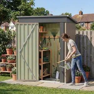 Devoko 5 x 3 FT Storage Sheds with Floor Frame, Waterproof Garden Tool Shed with Lockable Door, Outdoor Metal Small Shed for Backyard Patio Lawn, Brown Devoko 5 x 3 FT Storage Sheds with Floor Frame, Waterproof Garden Tool Shed with Lockable Door, Outdoor Metal Small Shed for Backyard Patio Lawn, Brown