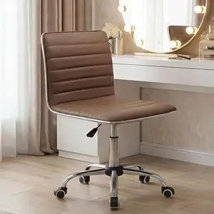 Furmax Vanity Office Desk Chair with Wheels, Armless Small Cute Leather Makeup Computer Task Chair Adjustable Height 360° Swivel (Brown) Furmax Vanity Office Desk Chair with Wheels, Armless Small Cute Leather Makeup Computer Task Chair Adjustable Height 360° Swivel (Brown)