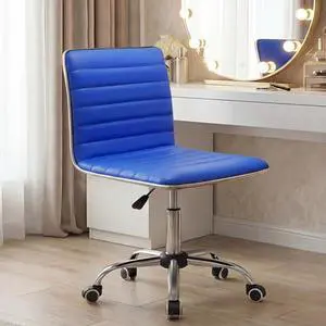 Furmax Vanity Office Desk Chair with Wheels, Armless Small Cute Leather Makeup Computer Task Chair Adjustable Height 360° Swivel (Blue) Furmax Vanity Office Desk Chair with Wheels, Armless Small Cute Leather Makeup Computer Task Chair Adjustable Height 360° Swivel (Blue)