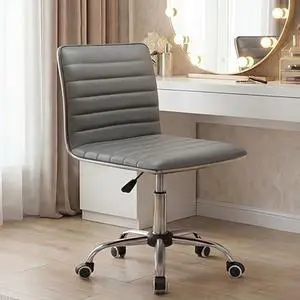 Furmax Vanity Office Desk Chair with Wheels, Armless Small Cute Leather Makeup Computer Task Chair Adjustable Height 360° Swivel (Grey) Furmax Vanity Office Desk Chair with Wheels, Armless Small Cute Leather Makeup Computer Task Chair Adjustable Height 360° Swivel (Grey)