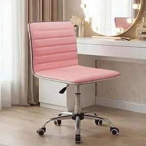 Furmax Vanity Office Desk Chair with Wheels, Armless Small Cute Leather Makeup Computer Task Chair Adjustable Height 360° Swivel (Pink) Furmax Vanity Office Desk Chair with Wheels, Armless Small Cute Leather Makeup Computer Task Chair Adjustable Height 360° Swivel (Pink)
