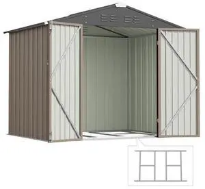Devoko 8 x 6 FT Storage Sheds with Floor Frame, Waterproof Garden Tool Shed with Lockable Door, Outdoor Metal Utility Shed for Backyard Patio Lawn, Brown Devoko 8 x 6 FT Storage Sheds with Floor Frame, Waterproof Garden Tool Shed with Lockable Door, Outdoor Metal Utility Shed for Backyard Patio Lawn, Brown