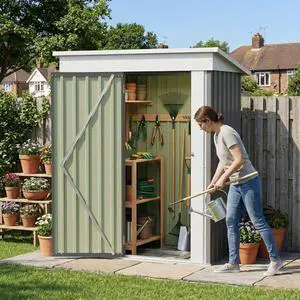 Devoko 5 x 3 FT Storage Sheds with Floor Frame, Waterproof Garden Tool Shed with Lockable Door, Outdoor Metal Small Shed for Backyard Patio Lawn, Gray Devoko 5 x 3 FT Storage Sheds with Floor Frame, Waterproof Garden Tool Shed with Lockable Door, Outdoor Metal Small Shed for Backyard Patio Lawn, Gray