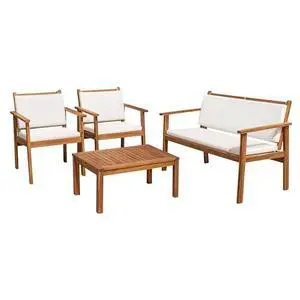 Flamaker Patio Furniture 4 Piece Outdoor Acacia Wood Patio Conversation Sofa Set with Table & Cushions Porch Furniture for Deck, Balcony, Backyard Flamaker Patio Furniture 4 Piece Outdoor Acacia Wood Patio Conversation Sofa Set with Table & Cushions Porch Furniture for Deck, Balcony, Backyard