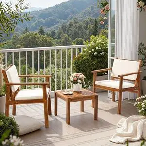 Flamaker Patio Chairs 3 Piece Acacia Wood Patio Furniture with Coffee Table & Cushions Outdoor Conversation Set Balcony Chairs for Porch, Deck, Backyard Flamaker Patio Chairs 3 Piece Acacia Wood Patio Furniture with Coffee Table & Cushions Outdoor Conversation Set Balcony Chairs for Porch, Deck, Backyard