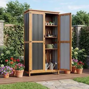Devoko Metal & Wood Weatherproof Garden Storage Tall Shed with 3 Adjustable Shelves, Lockable Outdoor Patio Cabinet, Waterproof Yard Organizer for Lawn Gear and Garden Tools, Black Devoko Metal & Wood Weatherproof Garden Storage Tall Shed with 3 Adjustable Shelves, Lockable Outdoor Patio Cabinet, Waterproof Yard Organizer for Lawn Gear and Garden Tools, Black