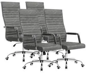 Furmax Ergonomic Office Desk Chair, Executive Ribbed Mid-Back PU Leather Conference Room Chair Adjustable Swivel Chair with Arms (4, Bicolor Vintage Grey) Furmax Ergonomic Office Desk Chair, Executive Ribbed Mid-Back PU Leather Conference Room Chair Adjustable Swivel Chair with Arms (4, Bicolor Vintage Grey)