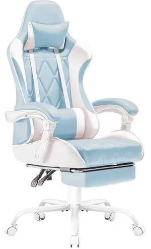 Homall Gaming Chair, Computer Chair with Footrest and Massage Lumbar Support, Ergonomic High Back Video Game Chair with Swivel Seat and Headrest (Light Blue) Homall Gaming Chair, Computer Chair with Footrest and Massage Lumbar Support, Ergonomic High Back Video Game Chair with Swivel Seat and Headrest (Light Blue)