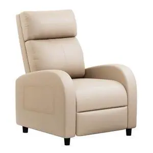 JUMMICO Recliner Chair Adjustable Home Theater Single Recliner Sofa Furniture with Thick Seat Cushion and Backrest Modern Living Room Recliners (Leather, Beige) JUMMICO Recliner Chair Adjustable Home Theater Single Recliner Sofa Furniture with Thick Seat Cushion and Backrest Modern Living Room Recliners (Leather, Beige)