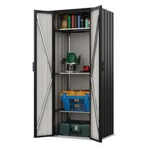 Devoko 28 CU FT Storage Cabinet, Metal Storage Shed with 3 Adjustable Shelves, for Patio Garden Backyard, Black Devoko 28 CU FT Storage Cabinet, Metal Storage Shed with 3 Adjustable Shelves, for Patio Garden Backyard, Black
