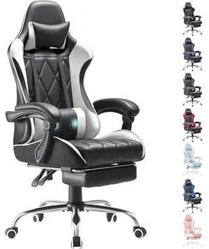 Homall Gaming Chair, Computer Chair with Footrest and Massage Lumbar Support, Ergonomic High Back Video Game Chair with Swivel Seat and Headrest (White) Homall Gaming Chair, Computer Chair with Footrest and Massage Lumbar Support, Ergonomic High Back Video Game Chair with Swivel Seat and Headrest (White)